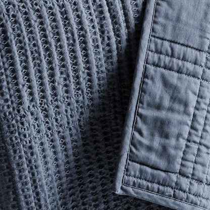 Levtex Home Cloud Waffle King/Cal King Quilt Set (106x92in) and 2 Pillow Shams (36x20in) - Box Quilted Waffle Cotton Texture - Navy - Cotton King Size Quilt Bedding Set - Lightweight Soft Pre-Washed