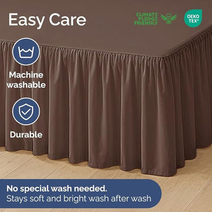 Bedskirt Queen Size Ruffle - 12 inch Drop Dust Ruffle Bed Skirt with Platform - Ultra-Soft, Easy Fit, Premium Hotel Quality - Wrinkle, Fade & Shrink Resistant - for Women, Men, Kids and Teens - Brown