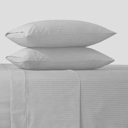Feather & Stitch 500 TC California King Size Bed Sheet Set, 100% Cotton Soft Breathable Bedsheets, 4 Piece 18" Deep Pockets Sateen Weave Striped Bedding Mattress Resort Hotel - (Blue Blush Stripe)