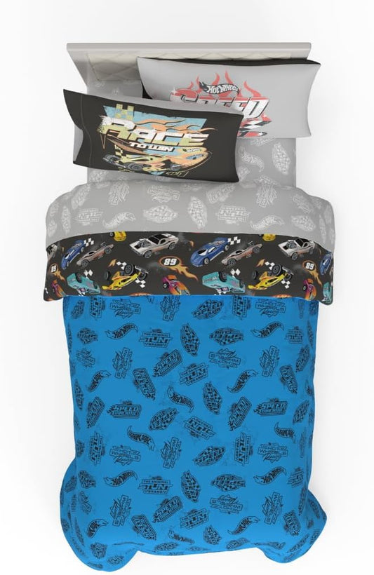 Hot Wheels Kids Bedding Super Soft Comforter and Sheet Set with Sham, 5 Piece Twin Size, (Officially Licensed Product) By Franco