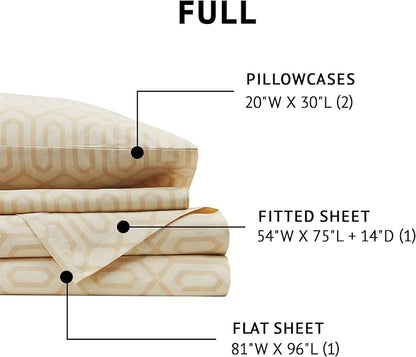Comfort Spaces 144TC Cotton Sheet Set Breathable, Lightweight, Soft with Elastic Deep Pocket, Modern All Season Cozy Bedding, Matching Pillow Case, Full, Diamond Tan 4 Piece