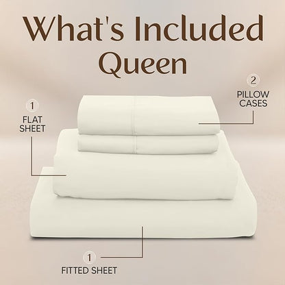 Utopia Bedding Queen Size Sheet Set – 4 Piece Bed Sheets, Soft and Breathable Microfiber, Includes 1 Fitted Sheet, 1 Flat Sheet and 2 Pillowcases – Oeko Tex (Ivory)