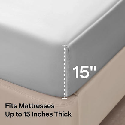 BEDELITE Satin Sheets Twin Size Bed Set, Luxury Soft Grey Silky Sheets for Hair and Skin, Similar to Silk Bed Sheets Set 3 Pieces with 1 Deep Pocket Fitted Sheet, 1 Flat Sheet, and 1 Pillowcase