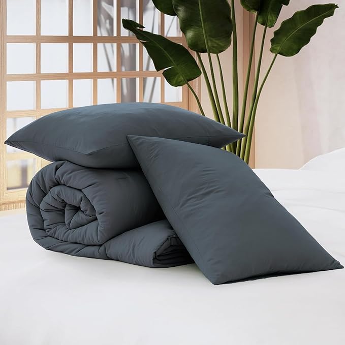 WRENSONGE King Size Comforter Set - 3 Pieces Blue Grey Comforter Prewashed Soft Lightweight for All Seasons,Fluffy Down Alternative Comforter King Size with 2 Pillow Shams