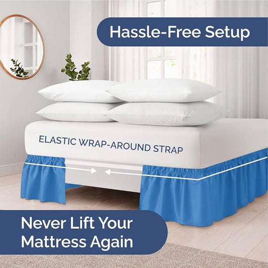 Wrap Around Dust Ruffle Bed Skirt - Royal Blue - for King Size Beds w/ 15 Inch Drop - Easy Fit Elastic Strap - Adjustable Pleated Bedskirt w/Brushed Fabric - Wrinkle Free, Women, Men, Kids & Teens