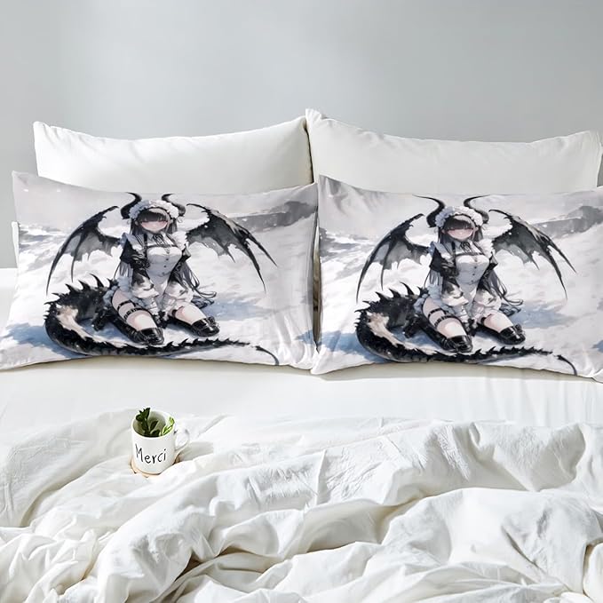 Erosebridal Anime Girl Bed Sheets Full, Japanese Anime Bedding Set for Kids Girls Teens Women Bedroom, Cartoon Girl Fitted Sheet Japanese Animation Sci Fi Style Sheets,2 Pillow Cases