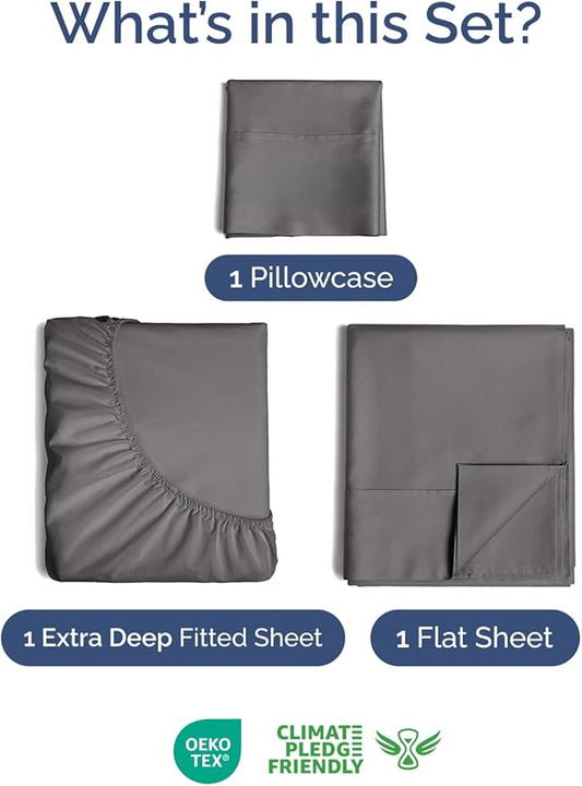 Extra Deep Pocket Twin XL Size Sheet Set - 3 Piece Breathable & Cooling Bed Sheets - Hotel Luxury Bedding with 16 to 21 inch Extra Deep Pockets - Soft, Fade & Wrinkle Resistant - Oeko-Tex - Dark Grey
