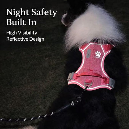 No-Pull Dog Harness with AirTag Holder, Reflective, Adjustable Soft Vest, Quick-Release Buckles, Front & Back Leash Clip, Comfortable Padded Harness for Walking & Training (Pink, M)