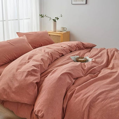 FACE TWO FACE Bedding Duvet Cover Set100% Washed Cotton Duvet Cover Linen Like Textured Breathable Durable Soft Comfy (Full, Caramel)