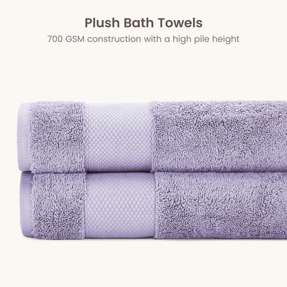 BIOWEAVES 100% Organic Cotton 700 GSM Plush Luxury Bath Towels for Bathroom 30" x 58" GOTS Certified - Lavender, Pack of 2