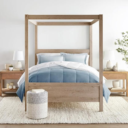 LINENS & HUTCH Comforter Set Patterned Microfiber All Season Down-Alternative Ultra Soft Bedding in Ocean Waves White - Full/Queen Ocean Waves White Light Blue