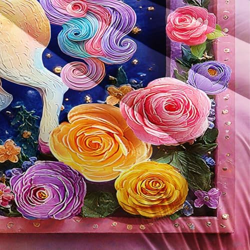 Pink Purple Rainbow Unicorn Flower Comforter Set Full for Kids Girls，Girls Unicorn and Rainbows Bedding Sets Full，with 1 Comforter with 2 Pillow Case，Unicorn Bedroom Decor and Bedding Set