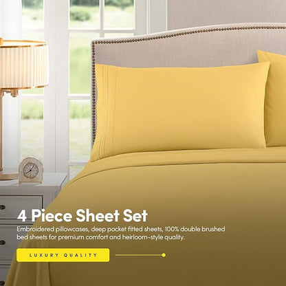 1500 Supreme Collection Extra Soft RV Short Queen Sheets Set, Yellow - Luxury Bed Sheets Set with Deep Pocket Wrinkle Free Hypoallergenic Bedding, Over 40 Colors, RV Short Queen Size, Yellow