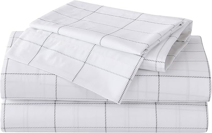 Eddie Bauer - King Sheets, Cotton Percale Bedding Set, Crisp & Cool Home Decor (Northern Plaid Grey, King)