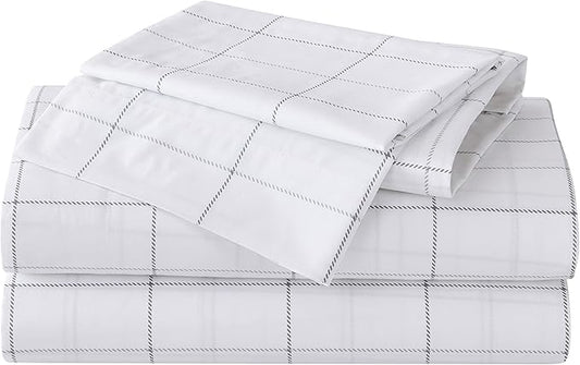 Eddie Bauer - Twin Sheet Set, Cotton Percale Bed Sheets, Crisp & Cool, Ideal Dorm Essentials (Northern Plaid Grey, Twin)