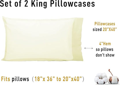 Sunflower King Pillowcases Set of 2, 100% Cotton King Pillow Cases 2, 20×40 inches Cream, Soft and Breathable