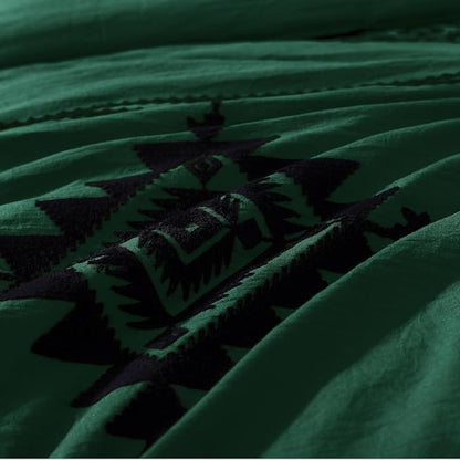 MaiRêve Embroidery Comforter Set, Boho Farmhouse Western Bedding Set, All Season Bed in A Bag Comforter Set with Sheets, Pillowcases & Shams, Emerald Green King 7 Pieces