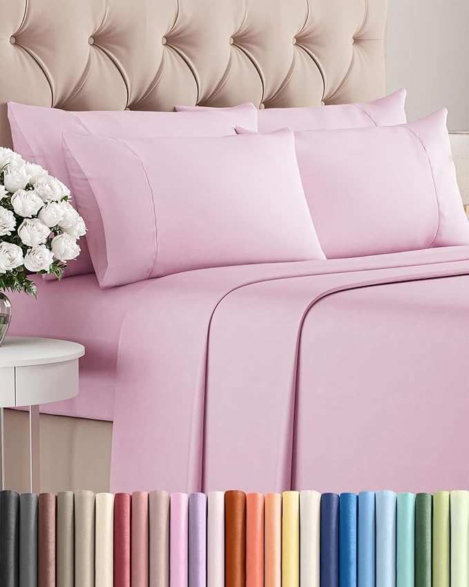Queen 6 Piece Sheet Set - Comfy Breathable & Cooling - Ultra-Soft Hotel Luxury Bedding Set w/ 8-16 Inch Deep Pockets - 1 Flat & 1 Fitted Sheet & 4 Pillowcases - Wrinkle Free & Easy Care - Light Pink