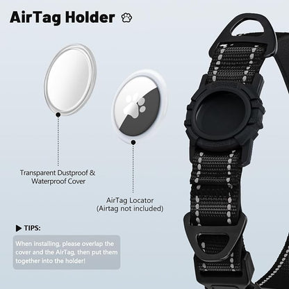 Taglory AirTag Dog Collar with Waterproof Holder for Small Dogs, Black, S | Reflective for Night Walks & Low-Light Safety, Track Your Pup Peace of Mind, Adjustable Soft Padded, No More Dangling Tags