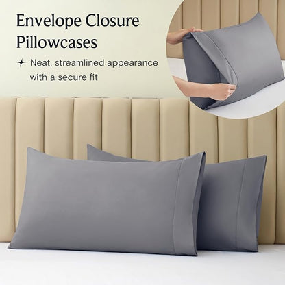 LuxClub 3 PC Twin XL Sheet Set, Deep Pockets Wrinkle Free Cooling Bed Sheets Hotel Bedding for Women, Men, Kids & Teens, Includes 1 Fitted Sheet, 1 Flat Sheet and 1 Pillowcase-Silky Soft Light Grey