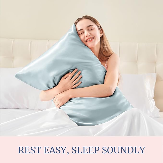 BEDELITE Satin Pillowcase for Hair and Skin, Super Soft and Cooling Similar to Silk Pillow Cases 2 Pack with Envelope Closure, Gift for Women Men(20"x40" King Size, Stone Blue)