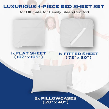 DREAMCARE King Size Sheets Set - Cooling Bed Sheets - 4pcs Set - up to 15" Deep Pocket King Sheet Set – Soft & Long Lasting Cooling - 100% Fine Brushed Polyester with Side Pocket - White