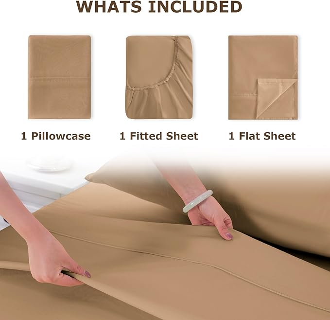 Twin Size Bed Sheet Set - 3 Piece Soft Microfiber Sheets with Deep Pockets, Cooling Technology, and Wrinkle-Free Pillowcase. Hotel-Quality, Durable Bedding, Brush