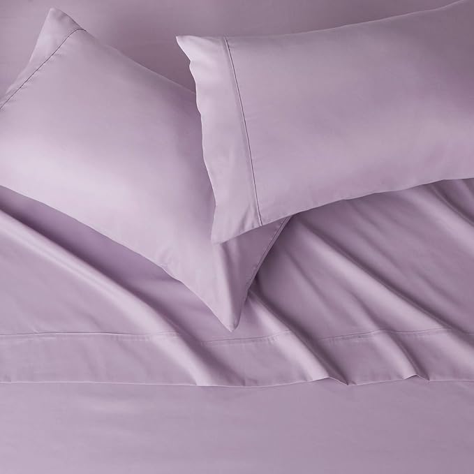 Amazon Basics Lightweight Super Soft Breathable Brushed Microfiber 4-Piece Sheet Set with 14-Inch Deep Pockets, Wrinkle Resistant, Queen, Frosted Lavender, Solid