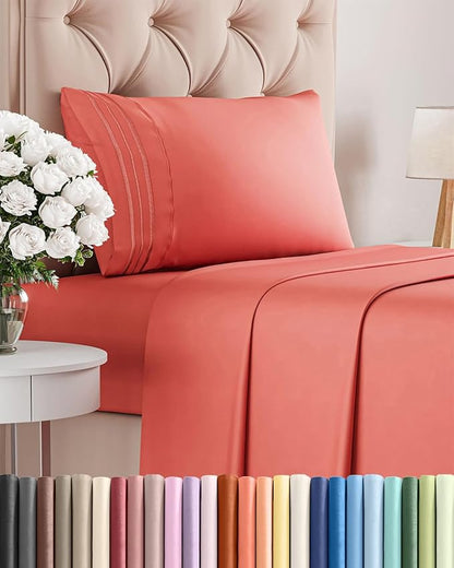 Twin XL Size 3 Piece Sheet Set - Comfy Breathable & Cooling Bed Sheets Set - Hotel Luxury Bedding for Women, Men, Kids, Teens, Boys & Girls - Deep Pockets, Ultra-Soft, Wrinkle Free - Oeko-Tex - Coral