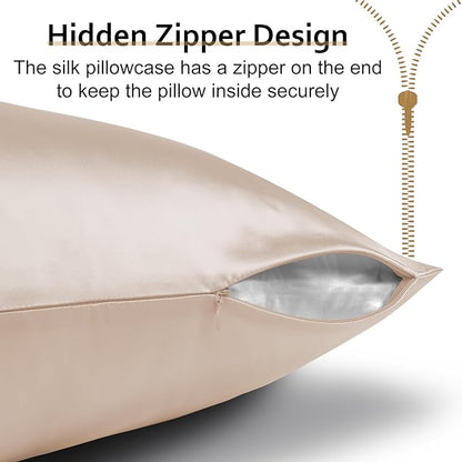Ravmix Silk Pillow Cases with Zipper, 21momme Mulberry Silk Pillowcase for Hair Skin Health, Soft Smooth Breathable Cool Pillow Cover for Beauty Sleep with Gift Box 1PC(Queen 20"x30", Beige)