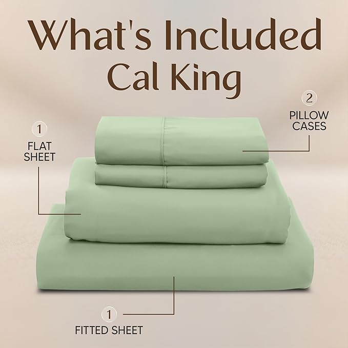 Utopia Bedding California King Sheet Set – 4 Piece Bed Sheets for Cal King Size Bed, Soft and Breathable Microfiber, Includes 1 Fitted Sheet, 1 Flat Sheet and 2 Pillowcases (Sage)