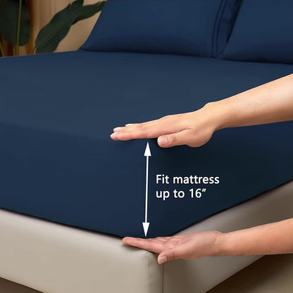Mejoroom Twin Sheet Set - Hotel Collection Twin Sheets - Bedding Sheets & Pillowcases with Deep Pocket Fitted Sheet, Breathable, Wrinkle & Fade Resistant - 3 Piece(Navy)