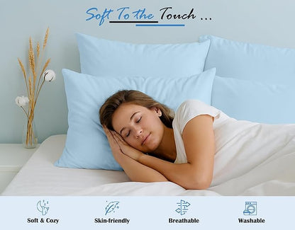 Comfort Beddings King Pillowcases Set of 4 – 100% Organic Cotton, 600 Thread Count Sateen, Soft & Comfy Pillow Covers with Envelope Closure, Light Blue, King Size 20 x 36 Inches