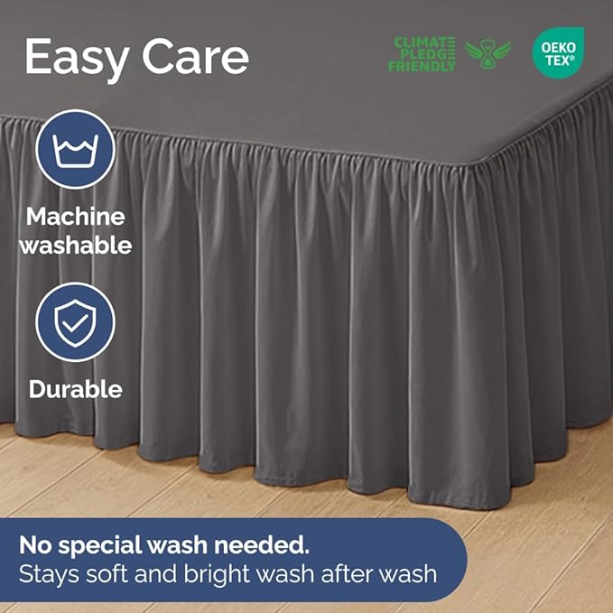 Bedskirt Full Size Ruffle - 18 inch Drop Dust Ruffle Bed Skirt with Platform - Ultra-Soft, Easy Fit, Premium Hotel Quality - Wrinkle, Fade & Shrink Resistant - For Women, Men, Kids & Teens - Dark Grey