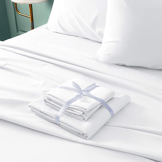 BYSURE Hotel Luxury Bed Sheets Set 4 Piece(Twin, White) - Super Soft 1800 Thread Count 100% Microfiber Sheets with Deep Pockets, Wrinkle & Fade Resistant