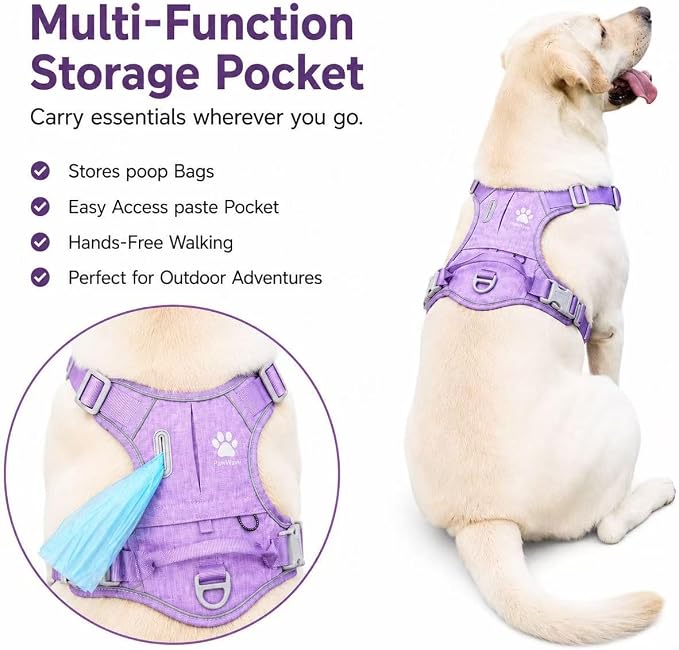 No Pull Dog Harness with Built-in Hidden AirTag & GPS Tracker Holder, Reflective Adjustable Escape-Proof Vest Harness for Small & Medium Dogs (Purple, L)