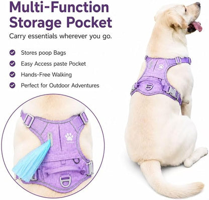 No Pull Dog Harness with Built-in Hidden AirTag & GPS Tracker Holder, Reflective Adjustable Escape-Proof Vest Harness for Small & Medium Dogs (Purple, XL)