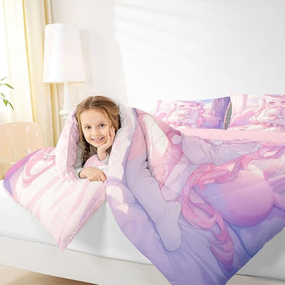 Erosebridal Romance Girly Comforter Set for Kids Boys Girls Anime Girl Bedding Japanese Girl Duvet Set Cute Cartoon Bear Comforter Queen with 2 Pillowcases