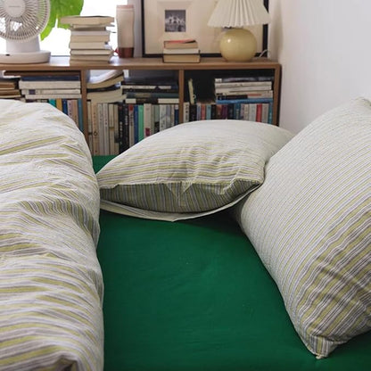 mixinni Vintage Geometric Striped Duvet Cover Set - 3 Piece 100% Washed Cotton Twin Size Bedding Set with Matching Pillowcases | Mid-Century Modern Design | Ultra Soft & Breathable-Twin Size