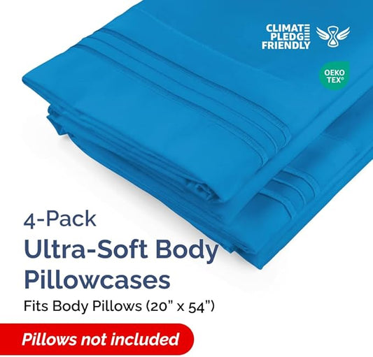 Body Pillowcases Set of 4-20x54 Long Body Pillow Case - Soft Body Pillow Cover for Sleeping & Side Sleepers - Comfy, Breathable & Fade Free - Machine Washable w/Envelope Enclosure - (Royal Blue)