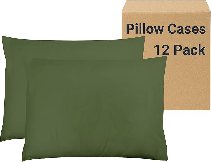 ZPECC Pillow Cases Queen Size Set of 12, 20x30 Envelope Closure Pillowcases, Soft Plain Brushed Microfiber Covers Hypoallergenic Breathable, Olive Green