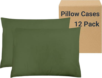 ZPECC Pillow Cases Queen Size Set of 12, 20x30 Envelope Closure Pillowcases, Soft Plain Brushed Microfiber Covers Hypoallergenic Breathable, Olive Green