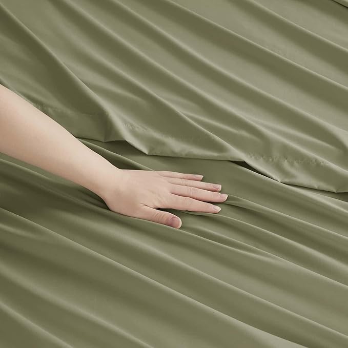 Clara Clark Cal King Sheets, 6 Piece Set - Hotel Luxury Sheets for Cal King Size Bed, Super Soft Bedding Set, Cal King Size, Sage Green