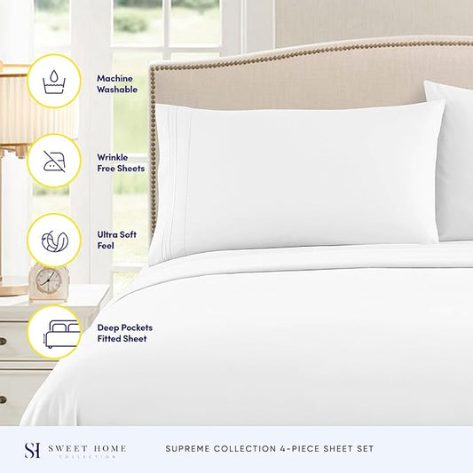 King Size Sheets - Breathable Luxury Bed Sheets with Full Elastic & Secure Corner Straps Built In - 1800 Supreme Collection Extra Soft Deep Pocket Bedding Set, Sheet Set, King, White