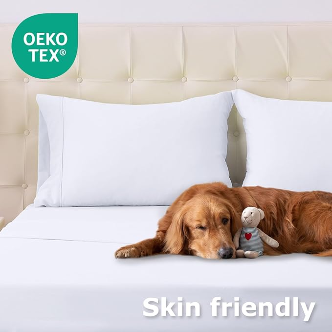 Full Size Bed Sheet Set - 4 Piece Soft Microfiber Sheets with Deep Pockets, Cooling Technology, and Wrinkle-Free Pillowcase. Hotel-Quality, Durable Bedding, Brilliant White