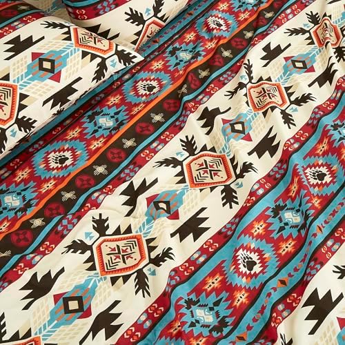 Chezmoi Collection 4-Piece Southwestern Geometric Motif Sheet Set King Size - Multicolor Red Brown Blue Cream Printed Brushed Microfiber Lightweight Breathable Deep Pocket Bed Sheets