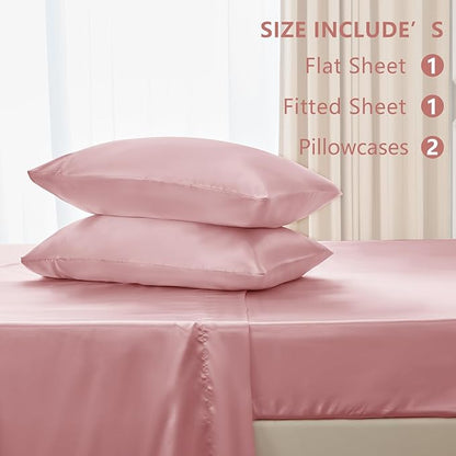 CozyLux Satin Sheets King Size Sheet Set - 4 Piece Silky King Sheets, Luxury Dirty Pink King Bed Set with Smooth and Soft Microfiber, Includes 1 Fitted Sheet, 1 Flat Sheet and 2 Pillowcases