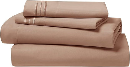 Clara Clark Bed Sheets, Premier 1800 Series 4 Piece Bed Sheet Set, Deep Pocket, Wrinkle, Fade, Stain Resistant, Luxury Soft Bedding Sheets & Pillowcases, Twin-XL, Taupe Sand