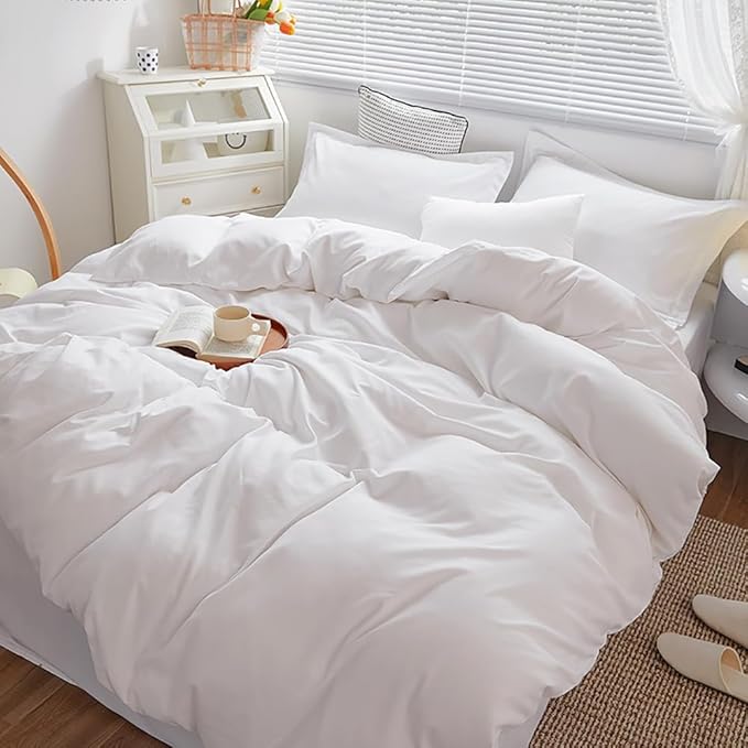Houseri Fluffy Full Size Comforter Set - Solid White, Puffy, Cozy Bedding for Teen Girls & Boys - Lightweight, Preppy, Dorm Ready