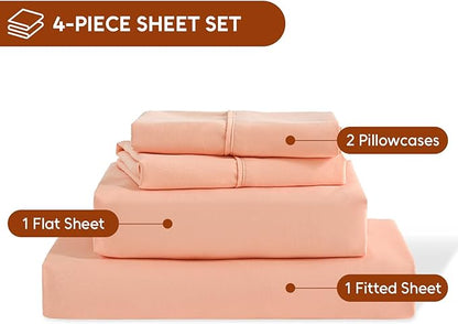 Full Size Bed Sheets Set, 4 Pieces Hotel Luxury Soft Microfiber Bed Sheets Set, Up to 16" Deep Pockets, Oeko-Tex Sheets with Elastic, Breathable, Wrinkle Free (Peach Pink Flower, Full)